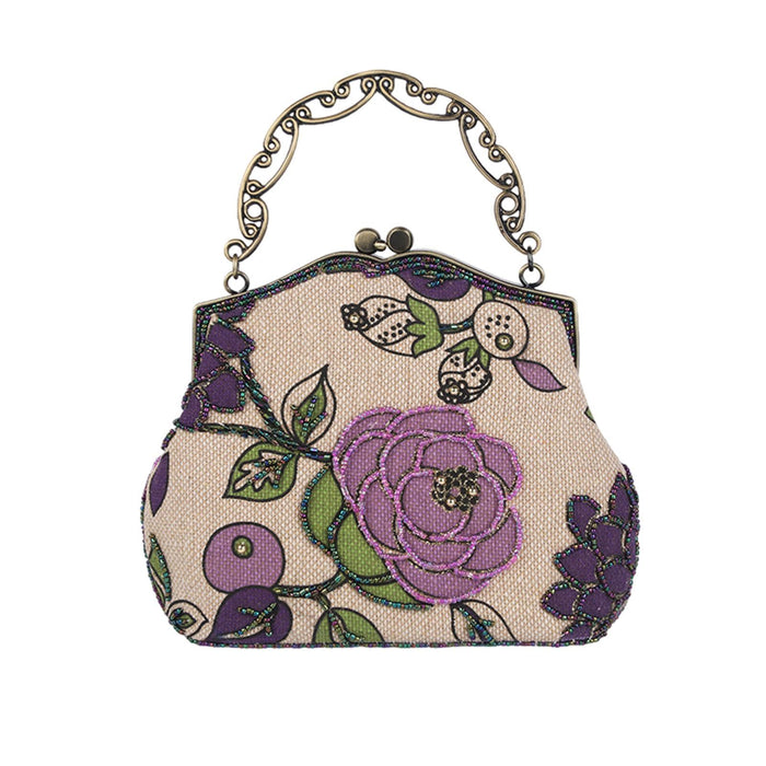 Handmade Bead Embroidery Bag Female for Thanksgiving Commuting Birthday Gift Purple