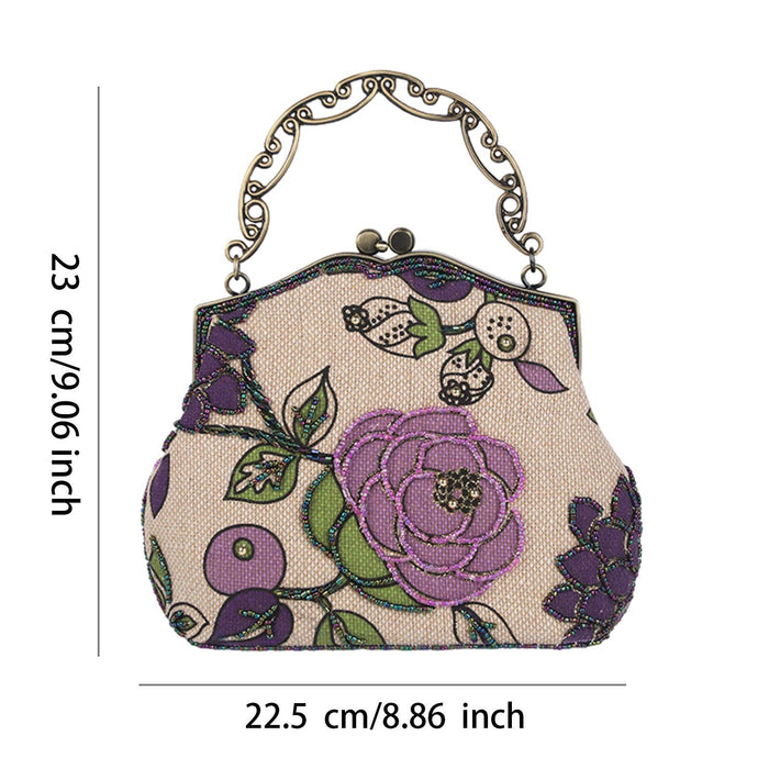 Handmade Bead Embroidery Bag Female for Thanksgiving Commuting Birthday Gift Purple