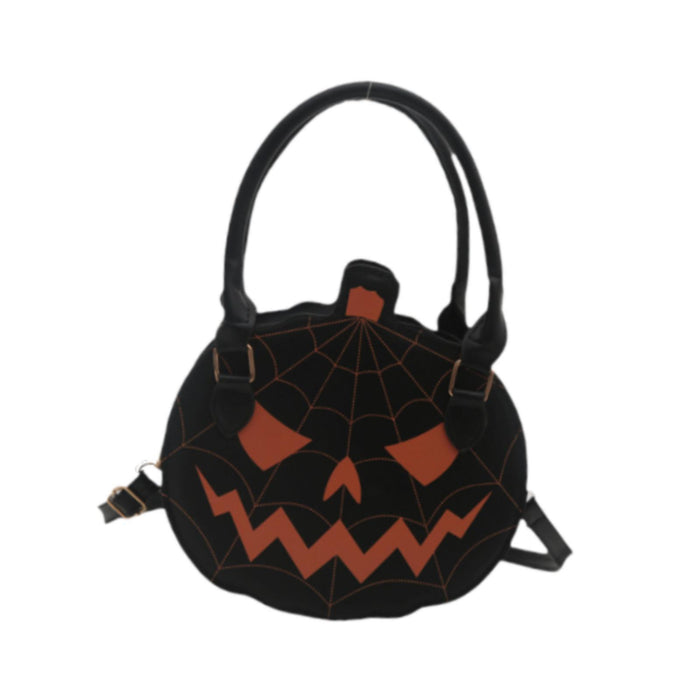 Pumpkin Crossbody Bag Funny Creative Novelty Halloween Themed Top Handle Bag Black Orange