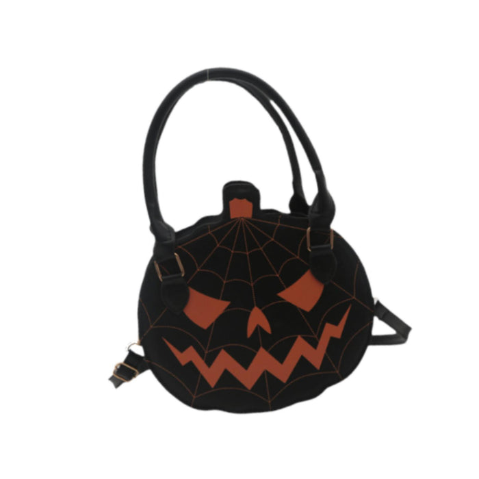 Pumpkin Crossbody Bag Funny Creative Novelty Halloween Themed Top Handle Bag Black Orange