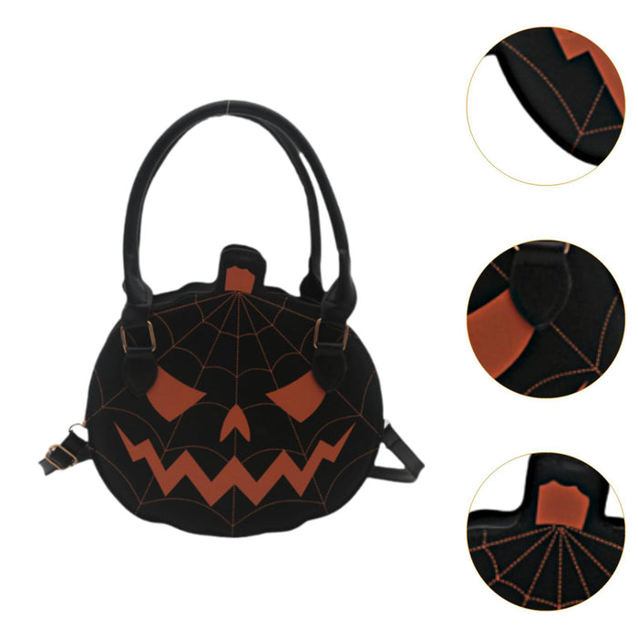 Pumpkin Crossbody Bag Funny Creative Novelty Halloween Themed Top Handle Bag Black Orange