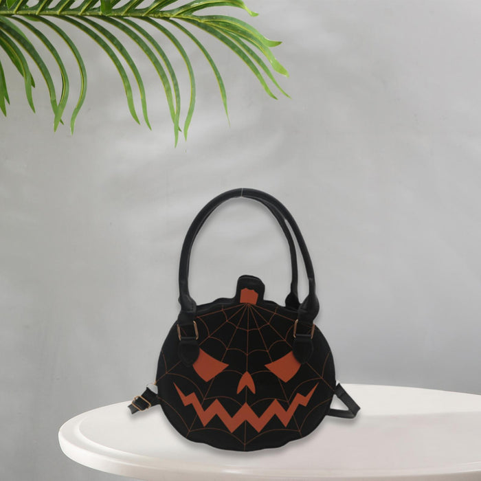 Pumpkin Crossbody Bag Funny Creative Novelty Halloween Themed Top Handle Bag Black Orange