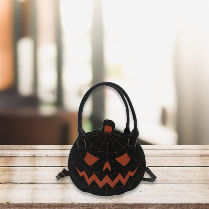 Pumpkin Crossbody Bag Funny Creative Novelty Halloween Themed Top Handle Bag Black Orange