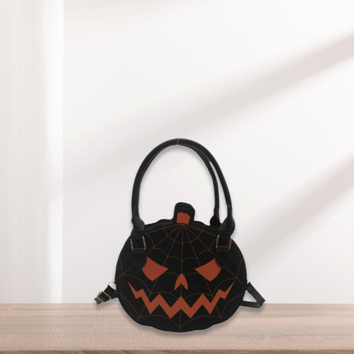 Pumpkin Crossbody Bag Funny Creative Novelty Halloween Themed Top Handle Bag Black Orange