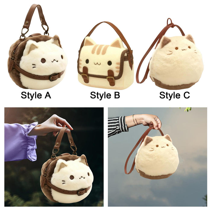 Cute Cat Plush Bag Stylish Funny Change Purse Gift Stuffed Toy Crossbody Bag Style A