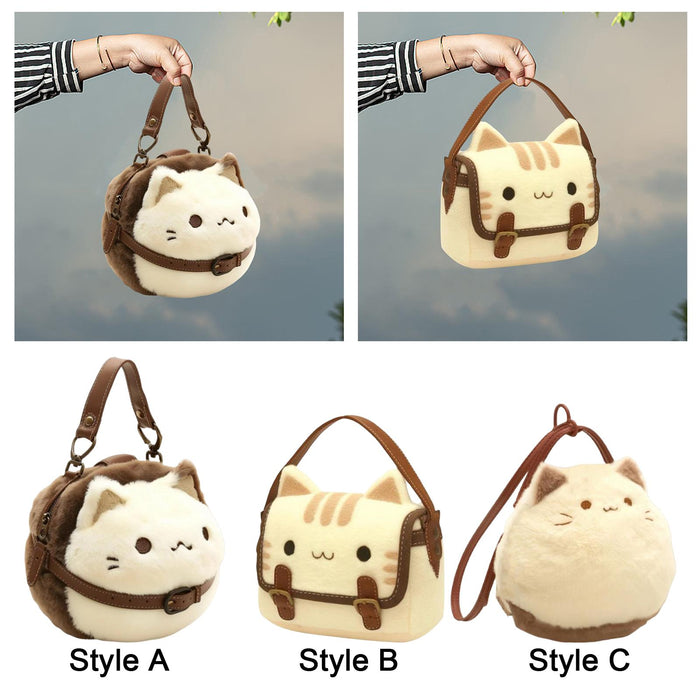 Cute Cat Plush Bag Stylish Funny Change Purse Gift Stuffed Toy Crossbody Bag Style A