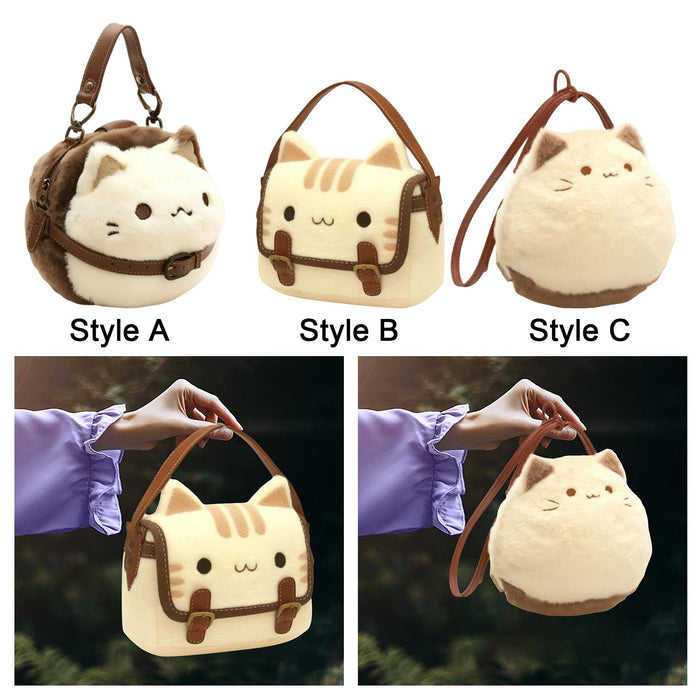 Cute Cat Plush Bag Stylish Funny Change Purse Gift Stuffed Toy Crossbody Bag Style A