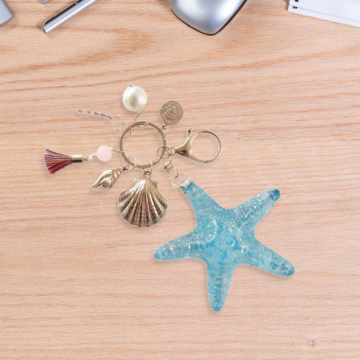 Starfish Keychain Sparkling for Women Keyring for Bag Backpack Birthday Gift Blue