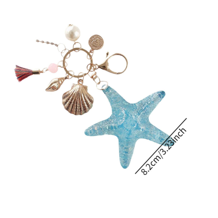 Starfish Keychain Sparkling for Women Keyring for Bag Backpack Birthday Gift Blue