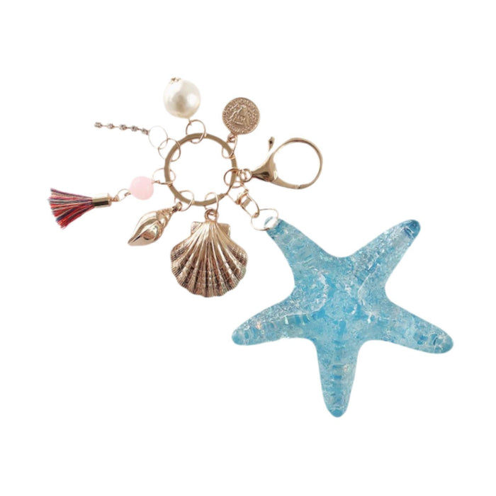 Starfish Keychain Sparkling for Women Keyring for Bag Backpack Birthday Gift Blue