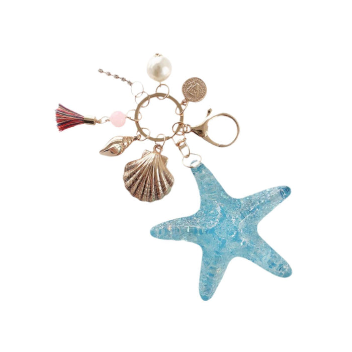 Starfish Keychain Sparkling for Women Keyring for Bag Backpack Birthday Gift Blue