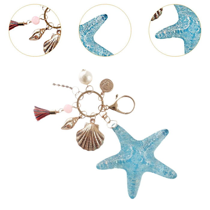 Starfish Keychain Sparkling for Women Keyring for Bag Backpack Birthday Gift Blue