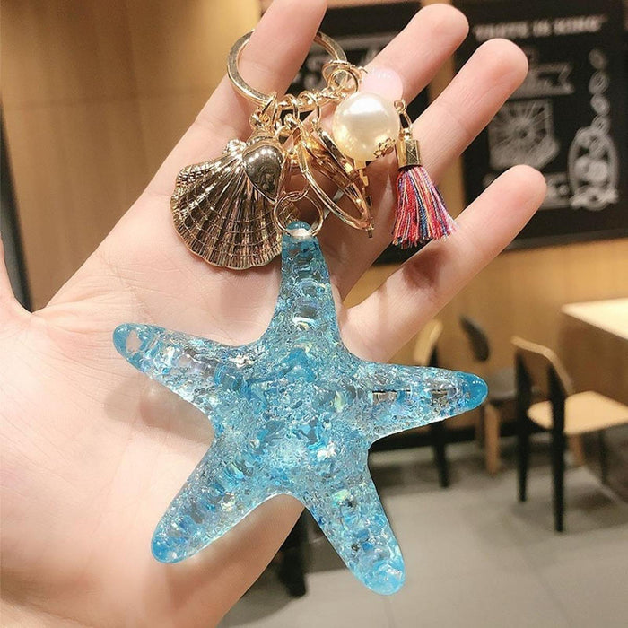 Starfish Keychain Sparkling for Women Keyring for Bag Backpack Birthday Gift Blue