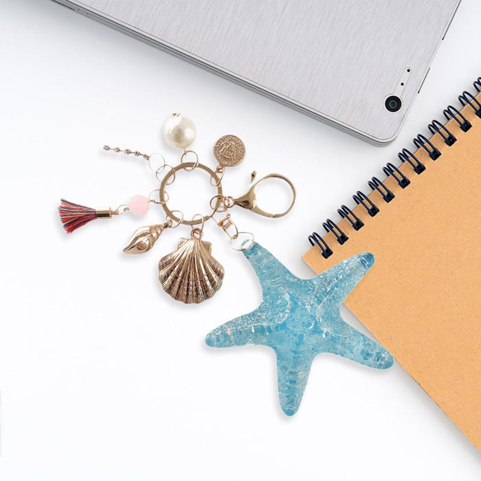 Starfish Keychain Sparkling for Women Keyring for Bag Backpack Birthday Gift Blue