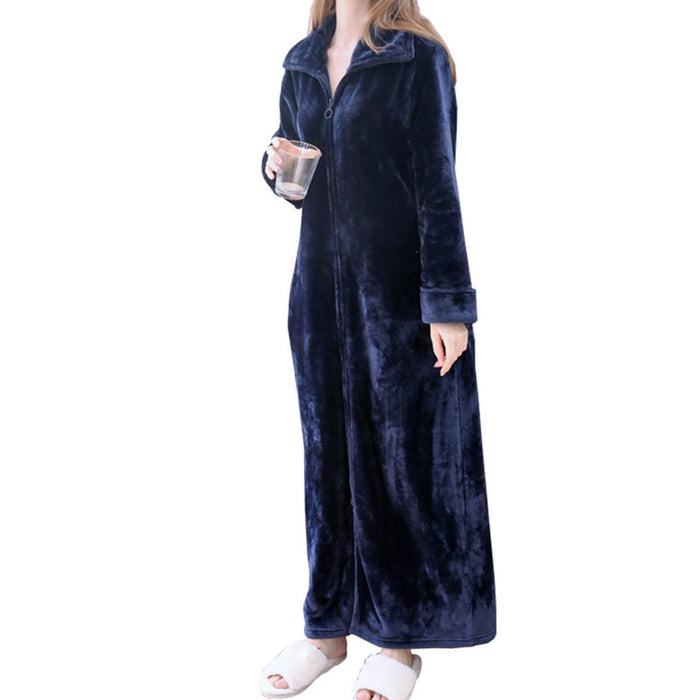 Wearable Blanket Sweatshirt Long Zipper Front Nightgown Thick Onesie Pajamas Women L Blue