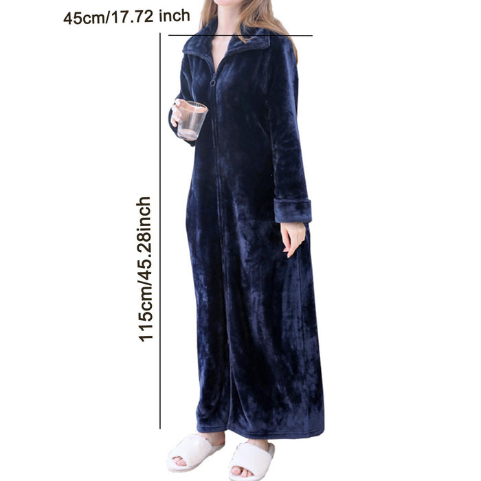 Wearable Blanket Sweatshirt Long Zipper Front Nightgown Thick Onesie Pajamas Women L Blue