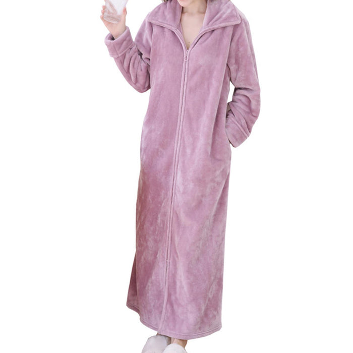 Wearable Blanket Sweatshirt Long Zipper Front Nightgown Thick Onesie Pajamas Women Purple XL