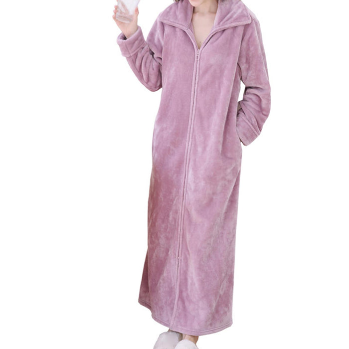 Wearable Blanket Sweatshirt Long Zipper Front Nightgown Thick Onesie Pajamas Women Purple XL