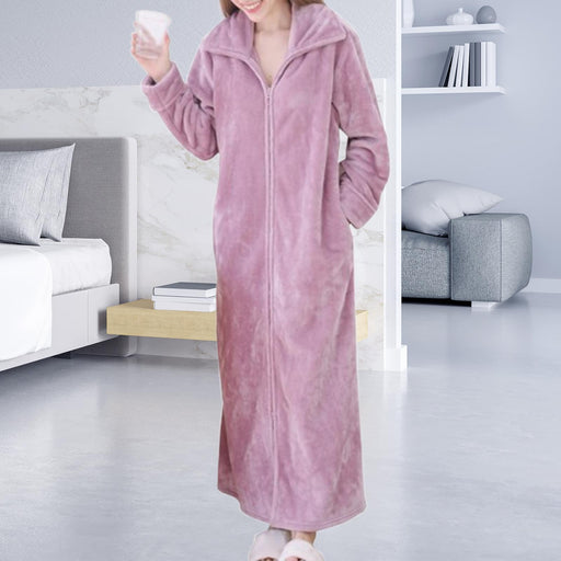 Wearable Blanket Sweatshirt Long Zipper Front Nightgown Thick Onesie Pajamas Women Purple XL