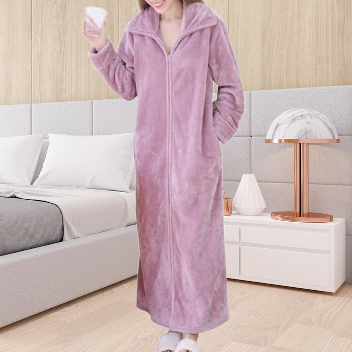 Wearable Blanket Sweatshirt Long Zipper Front Nightgown Thick Onesie Pajamas Women Purple XL