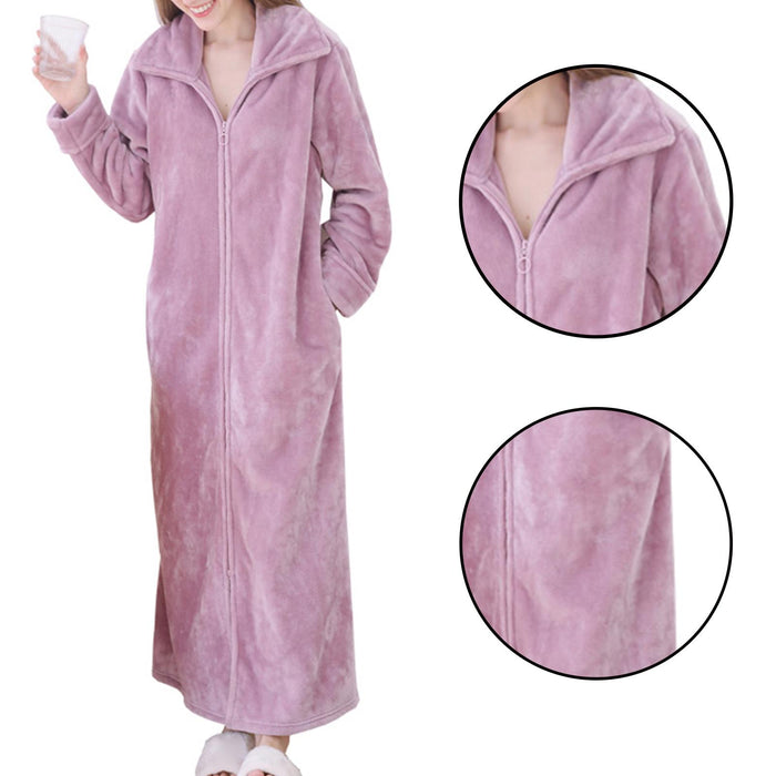 Wearable Blanket Sweatshirt Long Zipper Front Nightgown Thick Onesie Pajamas Women Purple XL