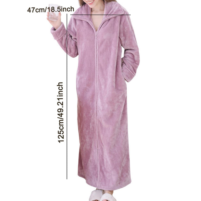 Wearable Blanket Sweatshirt Long Zipper Front Nightgown Thick Onesie Pajamas Women Purple XL