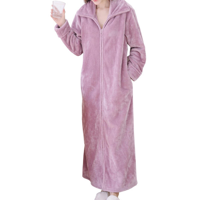 Wearable Blanket Sweatshirt Long Zipper Front Nightgown Thick Onesie Pajamas Women Purple XL