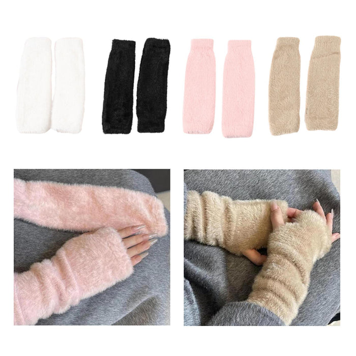 Winter Warm Fingerless Gloves Winter Mittens for Running Cold Weather Sports White