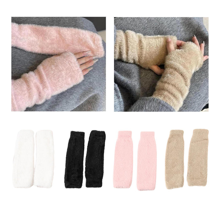 Winter Warm Fingerless Gloves Winter Mittens for Running Cold Weather Sports White