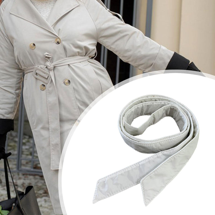 Women Puffer Down Coat Belt Lady Overcoat Belt Tie Knot Cinch Belt Waistband White