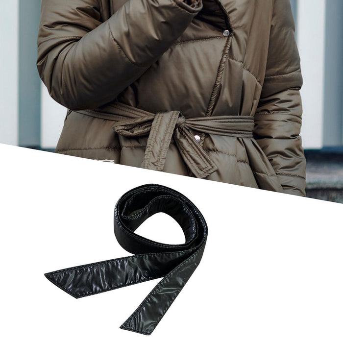 Women Puffer Down Coat Belt Lady Overcoat Belt Tie Knot Cinch Belt Waistband Glossy Black