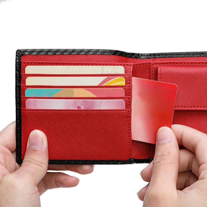 Mens Wallet Business Travel Microfiber Thin Minimalist Birthday Gift for Dad Red Lining