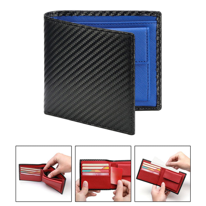 Mens Wallet Business Travel Microfiber Thin Minimalist Birthday Gift for Dad Blue Lining