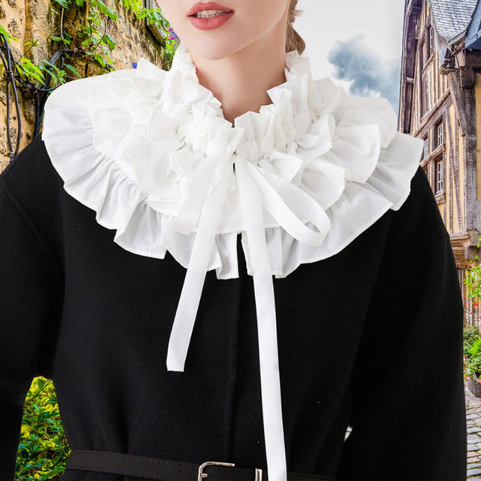 Women Pleated Collar Detachable Elegant Neckwear for Sweater Sportswear Suit White