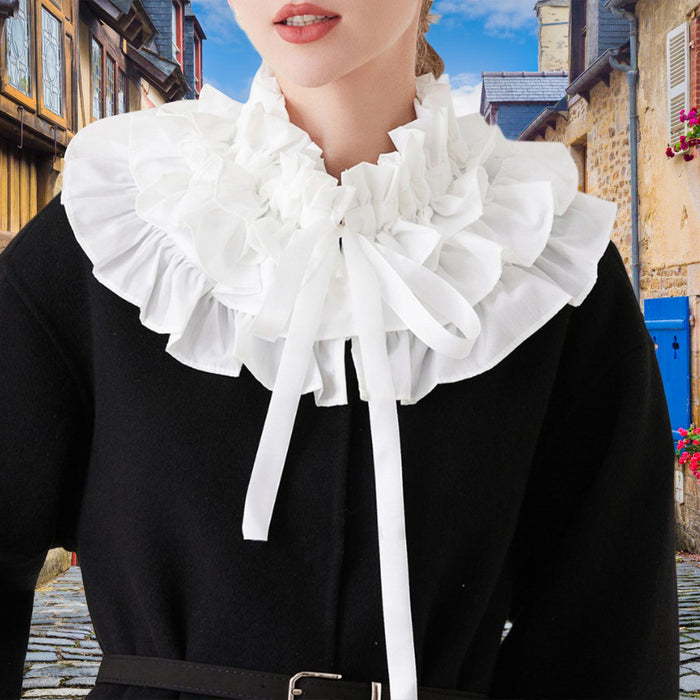 Women Pleated Collar Detachable Elegant Neckwear for Sweater Sportswear Suit White