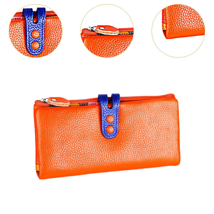 Womens Wallet Ladies Billfold Trendy Long Clutch for Commuting Dating Travel Orange