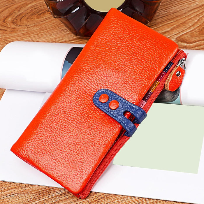 Womens Wallet Ladies Billfold Trendy Long Clutch for Commuting Dating Travel Orange