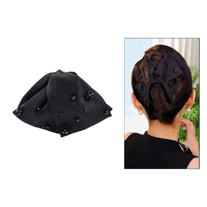 Women Hair Claw Clip Headdress Hairpin Non Slip Barrette for Long Thick Hair Black Beads 11x2x7cm