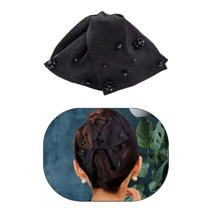 Women Hair Claw Clip Headdress Hairpin Non Slip Barrette for Long Thick Hair Black Beads 11x2x7cm