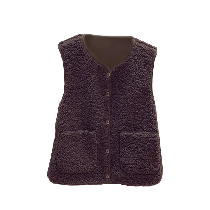 Crofta Womens Fleece Vest Soft Comfortable Warm Sleeveless for Autumn Spring Coffee