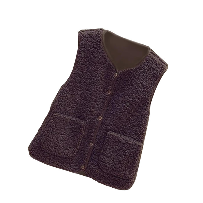 Crofta Womens Fleece Vest Soft Comfortable Warm Sleeveless for Autumn Spring Coffee