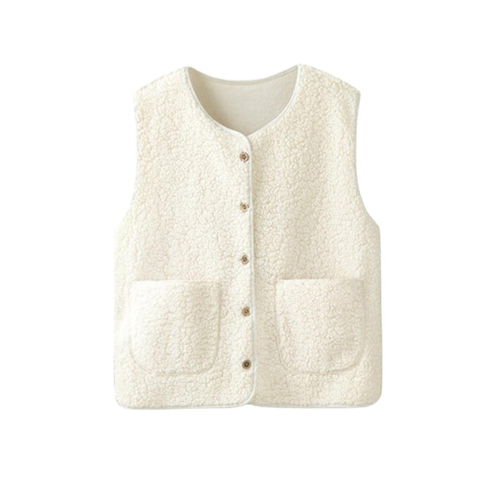 Crofta Womens Fleece Vest Soft Comfortable Warm Sleeveless for Autumn Spring Beige