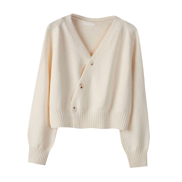 Crofta Women's Cardigan Sweater for Fall Winter Jacket Clothes V Neck Crop Cardigan Apricot