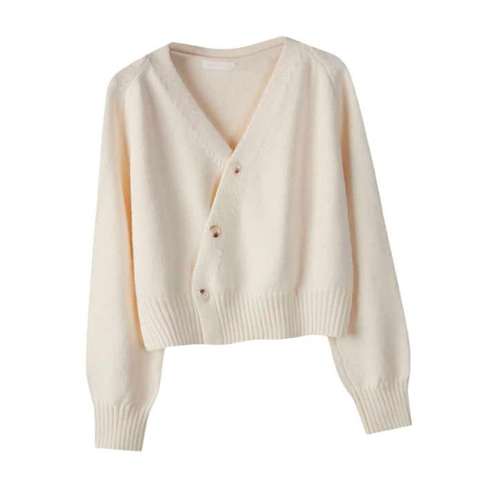 Crofta Women's Cardigan Sweater for Fall Winter Jacket Clothes V Neck Crop Cardigan Apricot