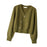 Crofta Women's Cardigan Sweater for Fall Winter Jacket Clothes V Neck Crop Cardigan Green