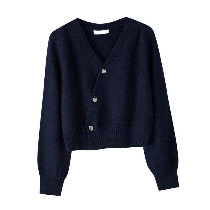 Crofta Women's Cardigan Sweater for Fall Winter Jacket Clothes V Neck Crop Cardigan Navy