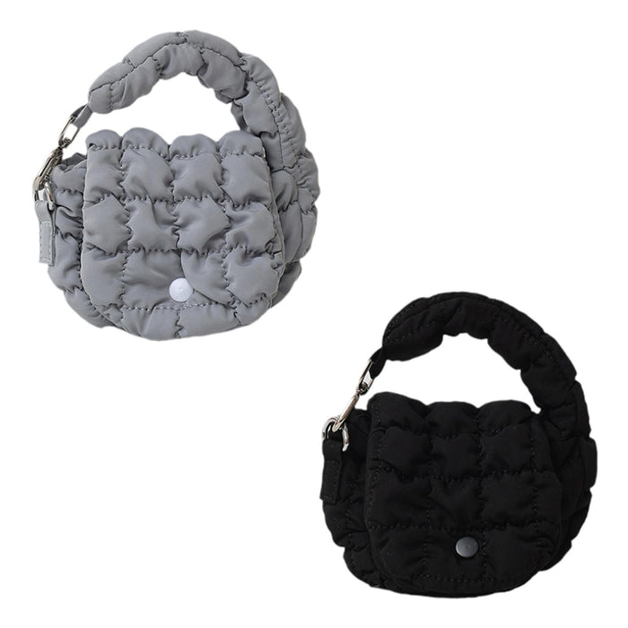 Women's Quilted Handbag Pleated Bag Fashion Change Pouch for Shopping Dating Gray