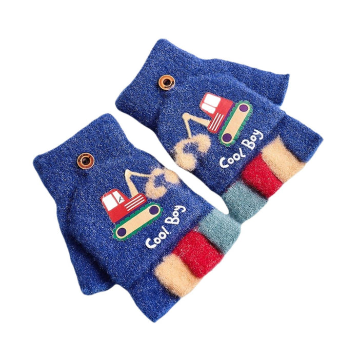 Winter Fingerless Gloves for Kids Flip Top Mittens for Skiing Sports Cycling