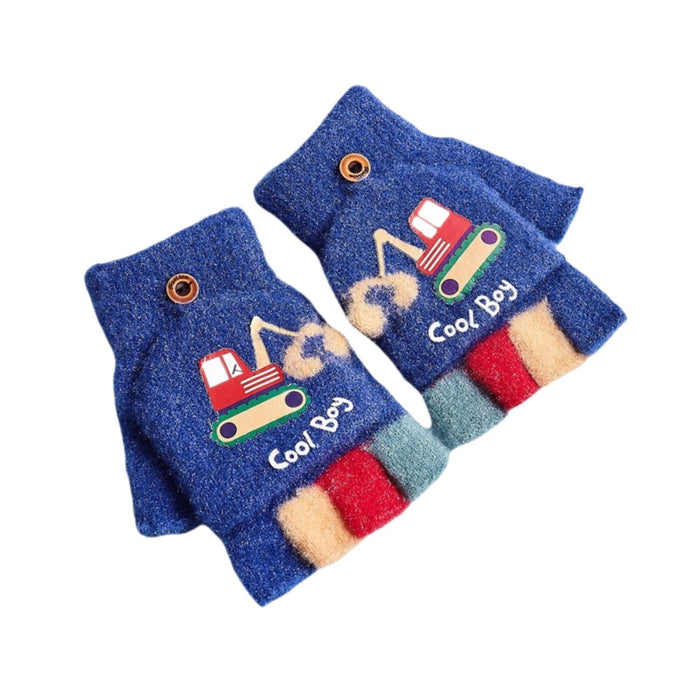 Winter Fingerless Gloves for Kids Flip Top Mittens for Skiing Sports Cycling