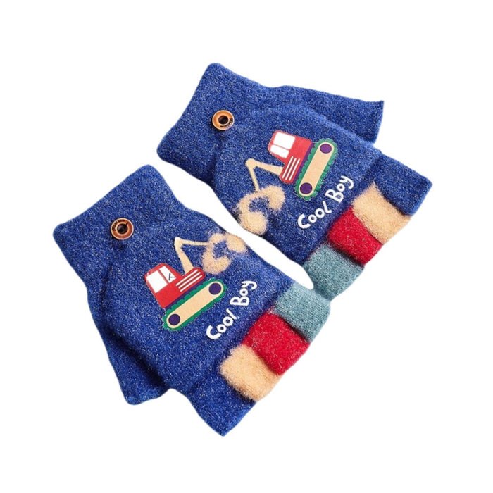 Winter Fingerless Gloves for Kids Flip Top Mittens for Skiing Sports Cycling